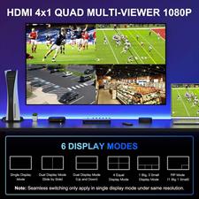 PORTTA Quad Multi Viewer Seamless Switcher 4 in 1 Out HDMI MultiViewer Switch 4x1 with PIP