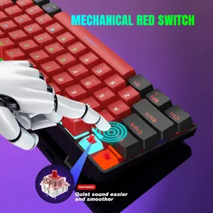 Snpurdiri 60% Wired Mechanical Keyboard, Mini Gaming Keyboard with 61 Keys for PC, Windows XP, Win 7, Win 10 (Black-Red, Red Switches)