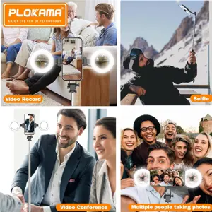 PLOKAMA Live-K9 PRO Tripod Stand, 170cm Height, Bluetooth Remote, LED Fill Light, Compatible with iPhone and Android Smartphones, Black