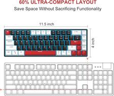 MageGee 60% Mechanical Gaming Keyboard, 68 Keys Compact Blue LED Backlit Gaming Keyboard, SKY68 Wired Ergonomic Mini Office Keyboard for Windows PC Gamer (Red Switch, White & Black)