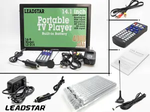 LEADSTAR 14 Inch Portable Digital ATSC TFT HD Screen Freeview LED TV for Car, Caravan, Camping, Outdoor or Kitchen. Built-in Battery Television/Monitor with Multimedia Player Support USB Card