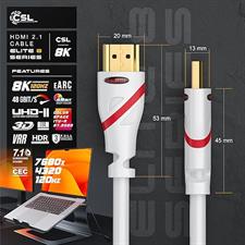 CSL - 8k / 4k HDMI Cable 2.1/2.0 2m - 8K @ 60Hz - 4K @ 120Hz - 48 Gbit/s - 3D - Ultra High Speed with Ethernet - TV Blu-ray PS5 Xbox Series X Switch - white - 3 metres