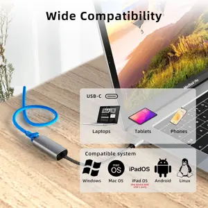 WALNEW USBC to RJ45 Lan Adapter, Gigabit Cat Network Cable Converter to Type C Thunderbolt 3 for Mac,MacBook Pro/Air,iPad 10th,Dell XPS,Chromebook,Surface,Samsung Galaxy Tab