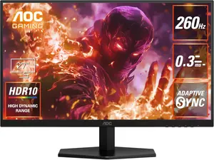 AOC Q27G40ZE, 27'' Gaming Monitor, 2560×1440 Quad HD Resolution, Fast IPS Panel, 260Hz refresh rate (260Hz OC), 0.3MS MPRT, HDR10, HDMI 2.0x2, Display Port 1.4, Adaptive Sync, Tilt, Black & Red.