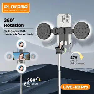 PLOKAMA Live-K9 PRO Tripod Stand, 170cm Height, Bluetooth Remote, LED Fill Light, Compatible with iPhone and Android Smartphones, Black