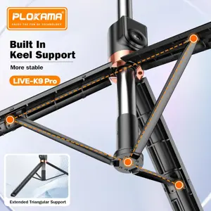 PLOKAMA Live-K9 PRO Tripod Stand, 170cm Height, Bluetooth Remote, LED Fill Light, Compatible with iPhone and Android Smartphones, Black