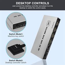 DisplayPort KVM Switch 2-Port 4K 60Hz USB and DP Switch for 2 Computers Keyboard Mouse Printer Monitor for Laptop, PC, Xbox HDTV with 2 x USB Cables, 1 x Switch Button Cable, 1 x Power Cable