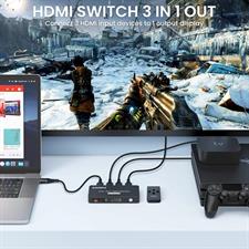 HDMI Switch 3 in 1 Out 4K HDMI Splitter, HDMI Switch with Remote Automatic HDMI Switch Box Supports 4K UHD 3D, HDMI Switcher for PS5, PS4, Fire Stick, Blu-Ray, Apple TV, Xbox, DVD, Roku, PC