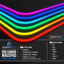 Titanwolf - XXXL RGB Gaming Mouse Mat - 1200 x 600 mm - Mouse Mat - LED Multi Colour - 7 LED Colours Plus 4 Effect Modes - for Precision and Speed - Rubberised Base - World Map