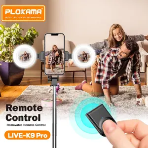 PLOKAMA Live-K9 PRO Tripod Stand, 170cm Height, Bluetooth Remote, LED Fill Light, Compatible with iPhone and Android Smartphones, Black