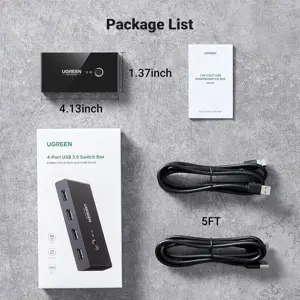 UGREEN USB 3.0 Switch Selector 2 Computers Share 4 USB Ports USB Switcher USB for PC Laptop Keyboard Mouse Printer Scanner One Button Switch Adapter with 2 Pack USB 3.0 Cables