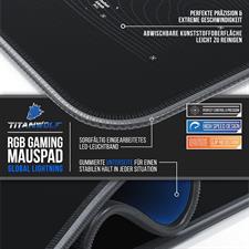 Titanwolf - XXXL RGB Gaming Mouse Mat - 1200 x 600 mm - Mouse Mat - LED Multi Colour - 7 LED Colours Plus 4 Effect Modes - for Precision and Speed - Rubberised Base - World Map