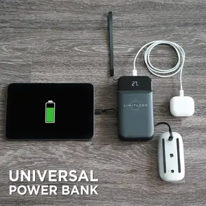 Limitless Innovations Ultimate Pro 15,000mAh Portable Power Bank PD 20W with Built-in Cables, Wireless Charging, Flashlight, Wall Plug, & Digital Display, for iPhone, Samsung, & More (Black Metallic)
