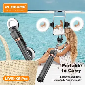 PLOKAMA Live-K9 PRO Tripod Stand, 170cm Height, Bluetooth Remote, LED Fill Light, Compatible with iPhone and Android Smartphones, Black