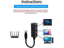 RJ45 Ethernet Splitter, RJ45 1 Male to 3 x Female LAN Ethernet Splitter Adapter Cable Suitable Super Cat5, Cat5e, Cat6, Cat 7 LAN Ethernet Socket Connector Adapter-Black