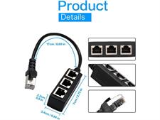 RJ45 Ethernet Splitter, RJ45 1 Male to 3 x Female LAN Ethernet Splitter Adapter Cable Suitable Super Cat5, Cat5e, Cat6, Cat 7 LAN Ethernet Socket Connector Adapter-Black
