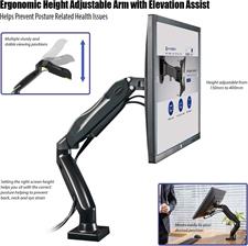 Invision PC Monitor Arm Ergonomic Height Adjustable Gas Assisted Full Motion | Single Arm Desktop Clamp Mount for 17–27” Screens with Tilt Swivel Extend | VESA 75mm/100mm Weight 2kg-6.5kg (MX150) (Used)