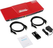 TESmart HDMI 4K Ultra HD 4x1 HDMI KVM Switch 3840x2160@60Hz 4:4:4 with 2 Pcs 5ft KVM Cables Supports USB 2.0 Device Control up to 4 Computers/Servers/DVR