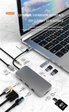 USHB BL10V 10-in-1 USB 3.0 Type-C Hub - HD-MI, USB3.0, USB2.0 x 2, SD, TF, RJ45, VGA, Audio 3.5mm, PD - High Definition Video Transfer