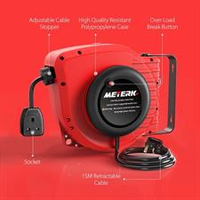 Vistreck Automatic Cable Reel 15 m + 1.5 m Outdoor Cable Reel Can be Used to 1500 W (Max Load Capacity: 3200 W) with 180° Rotatable Wall Mount, Reset Button and Adjustable Stop