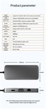 USHB BL10V 10-in-1 USB 3.0 Type-C Hub - HD-MI, USB3.0, USB2.0 x 2, SD, TF, RJ45, VGA, Audio 3.5mm, PD - High Definition Video Transfer