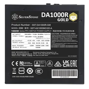 Silverstone DA1000R Gold Cybenetics Gold 1000W ATX 3.0/3.1 & PCIe 5.0 Fully Modular ATX Power Supply