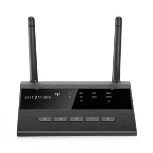 Blitzwolf BW-BR5 3 In 1 Bypass bluetooth V5.0 Audio Transmitter Receiver 3.5mm Aux Wireless Audio Adapter Low Latency 80m/262ft Long Range For TV PC Headphone Car Stereo System Home Sound System