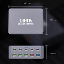 HW33 100W Type-C + USB 10-Port Desktop Fast Charger, Plug Type:UK Plug