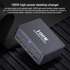 HW33 100W Type-C + USB 10-Port Desktop Fast Charger, Plug Type:UK Plug