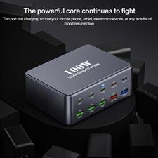 HW33 100W Type-C + USB 10-Port Desktop Fast Charger, Plug Type:UK Plug