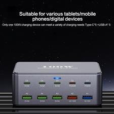 HW33 100W Type-C + USB 10-Port Desktop Fast Charger, Plug Type:UK Plug