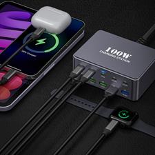 HW33 100W Type-C + USB 10-Port Desktop Fast Charger, Plug Type:UK Plug