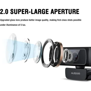 AUSDOM AF640 Full HD Business Web Camera Autofocus 1080P with Dual Noise Reduction Microphones, 90° Wide-Angle View for Desktop/Laptop/Mac, Work with Skype/Twitch/Lync/WebEx