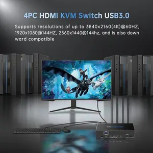 EZXOO USB3.0 HDMI KVM Switch 4 Port 4 In 1 Out 4K 60Hz 4 In 4 Out SPDIF 5.1 Audio Breakout - Mouse/Keyboard/Wireless USB for PC,Printer,Scanner,Windows,Linux, HDR HDMI Auto Switch 4x1,IR Remote KVM 4X1