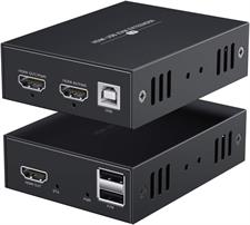 PWAY HDMI KVM Extender 1080P @ 60Hz Over Single Cat5E/6/7 Ethernet Cable Up to 50m/165ft with Loop Out & POC Function - USB Keyboard Mouse Support