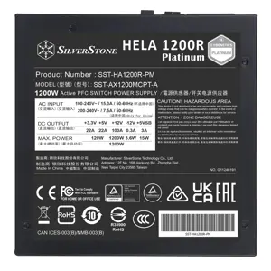 Silverstone HELA 1200R Platinum Cybenetics Platinum 1200W ATX 3.0/3.1 & PCIe 5.0 Fully Modular ATX Power Supply