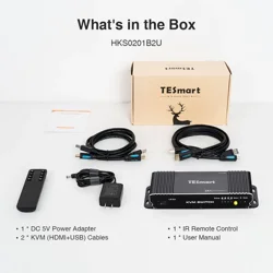 TESmart KVM Switch HDMI PC Switcher 2 Input 1 Output KVM Selector Switch HDMI Version 4K Ultra HD 2 x 1 HDMI KVM Switch 4K @ 60Hz 4: 4: 4 with 2 Pieces 5ft KVM Cables, USB 2.0 Device Control