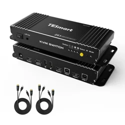 TESmart KVM Switch HDMI PC Switcher 2 Input 1 Output KVM Selector Switch HDMI Version 4K Ultra HD 2 x 1 HDMI KVM Switch 4K @ 60Hz 4: 4: 4 with 2 Pieces 5ft KVM Cables, USB 2.0 Device Control