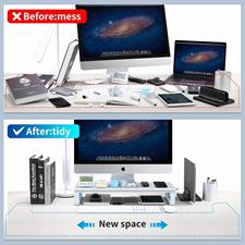 Vaydeer USB 3.0 Monitor Stand with Wireless Charging Aluminum Monitor Stand Riser Supports Data Transmission Metal Monitor Stand Supports up to 32 Inches for Computer, Laptop - Silver