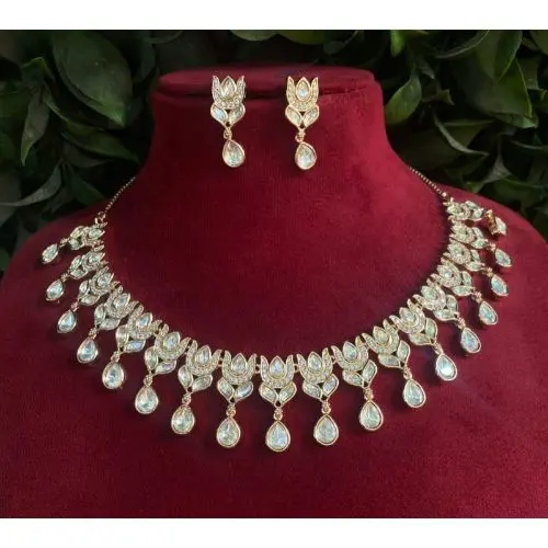 Mahira – Lotus Drop CZ Necklace Set