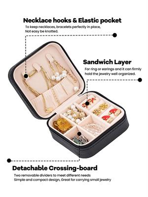 Small Jewelry Box, Mini Jewelry Travel Case, PU Leather Travel Jewelry Organizer Box, Small Portable Portable Jewelry Storage Holder for Womens Rings Earrings Necklaces Bracelets
