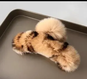 Large Leopard Print Plush Hair Clip 