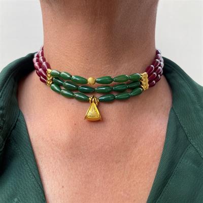Moti red/green necklace3 (HMN037)