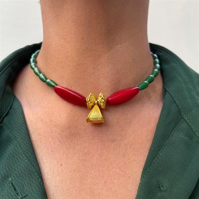 Moti green/red necklace2 (HMN32)