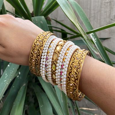Golden Pearl bangles (B017)