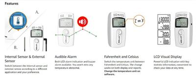 Elitech RC-4 Temperature Data Logger With External Temp Sensor Audio Alarm