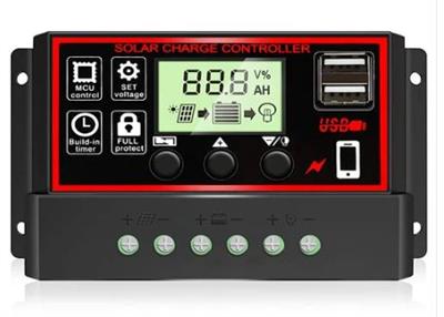 Solar Charge Controller Black Solar Panel Battery Smart Regulator Dual USB Ports Automatic Adjustable LCD Display