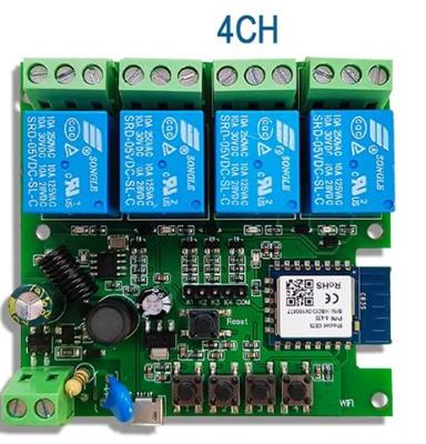 4 Channel WiFi Wireless Smart Self-Lock Momentary Interlock Relay Switch Module Remote Control for Smart Home AC / DC 7 -32V 10A