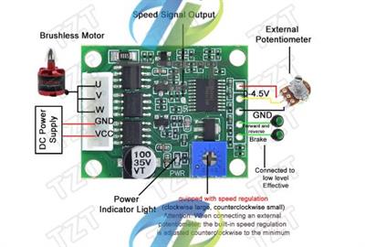 DIYTZT DC 6-20V 60W 12V Brushless Motor Driver Board BLDC Speed Controller 3 Phase Governor Hallless Switch Module With Cable