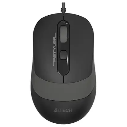 A4Tech FM10S Optical Mouse, 1600 DPI 4-Level Adjustable, 4-Button Silent Click, 4-Way Wheel, Grey